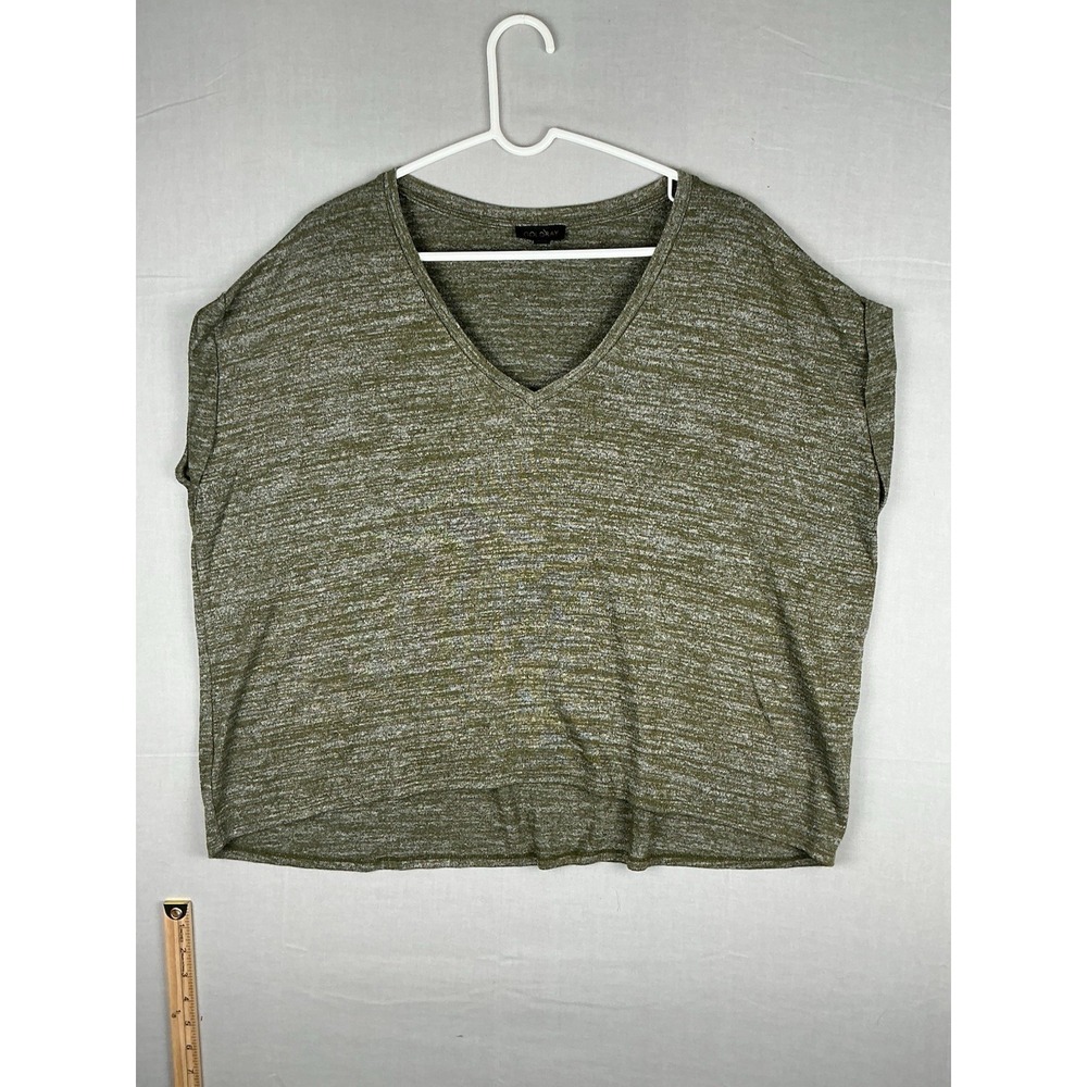 Goldray Womens XL Green V Neck Short Sleeve Top Lightweight Stretch Casual